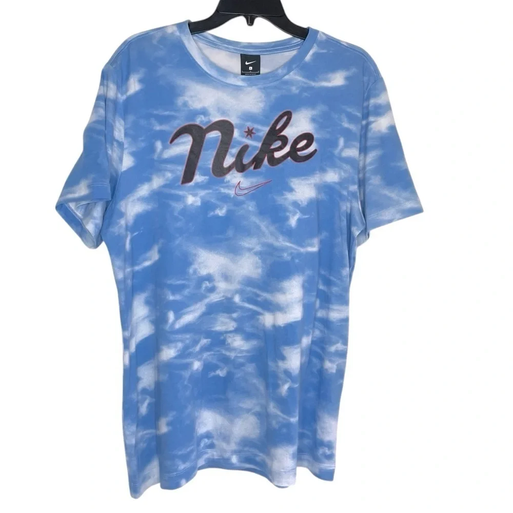 Nike Elite Dri Fit Logo Spellout  T-Shirt Size Large Blue Cloud